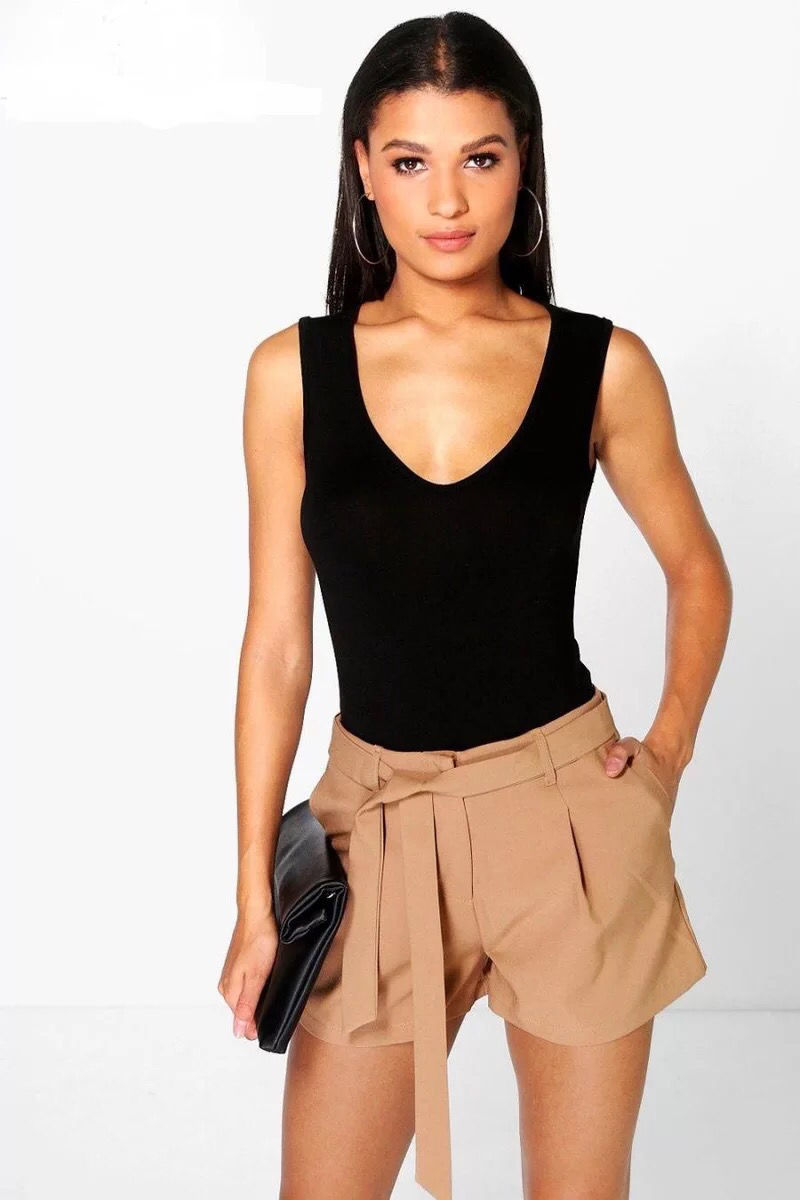 初曼伊肤色丁字裆显瘦大码连体衣v领棉宽肩背心舞蹈t恤形体舍宾运动服