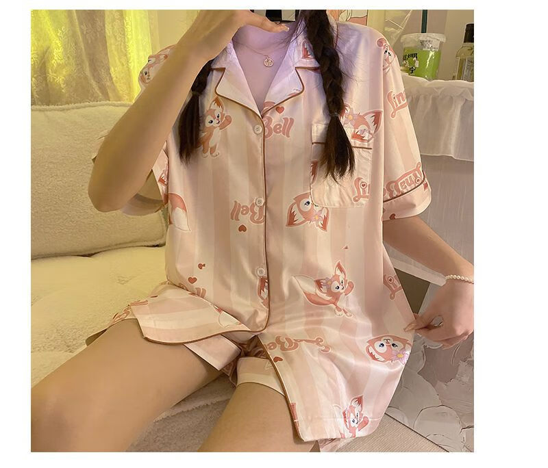 女式睡衣夏款日系ins冰丝睡衣女夏季薄款短袖可爱玲娜贝儿少女家居服