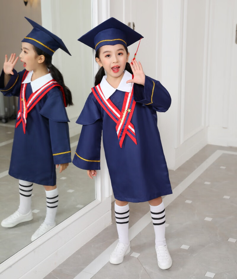 洁艾嘉 学院风宝宝博士服儿童幼儿园学士帽小学生毕业照礼服六一演出