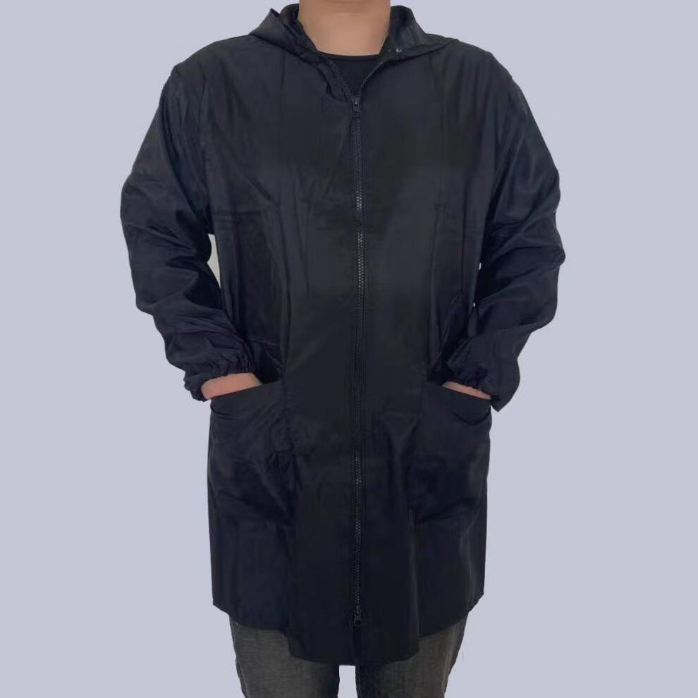 禾佳成薄款围裙防水防油长袖拉链款成人罩衣男女干活防尘工作服女中长