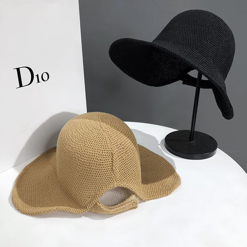夏庄编织凉帽夏可扎马尾适合圆脸的帽子女夏季薄款太阳帽韩版大檐遮阳