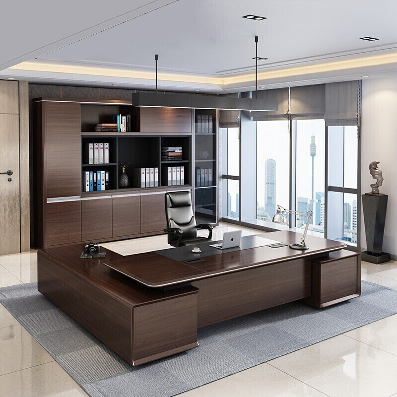 桌新中式老板办公台办公室书桌桌椅组合18米老板桌侧柜老板椅5门书柜