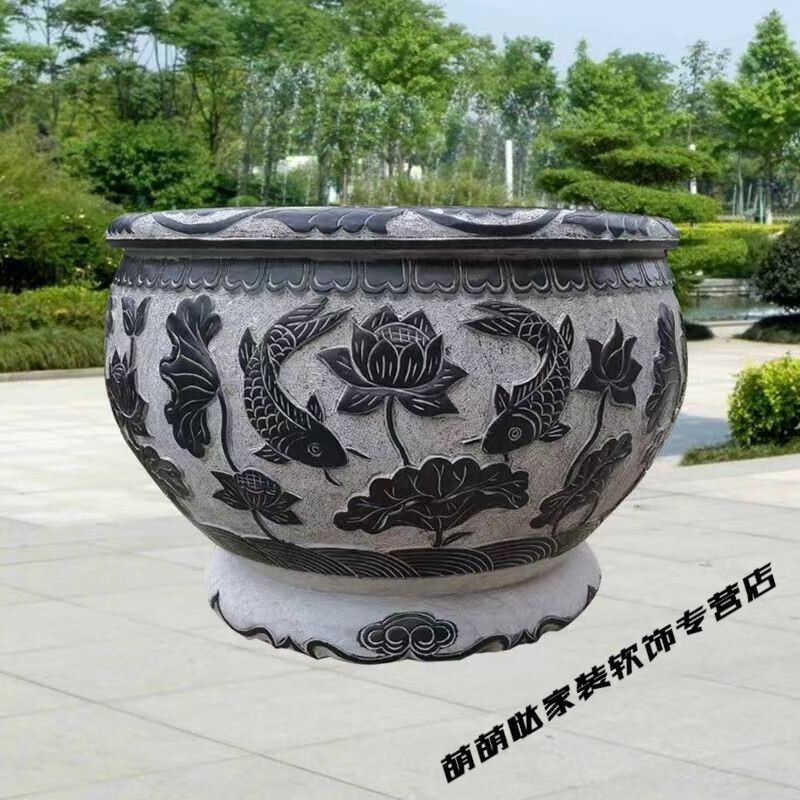 珠筠 石雕鱼缸鱼盆庭院水缸青石鱼缸石缸室外仿古荷花水缸鱼池庭院