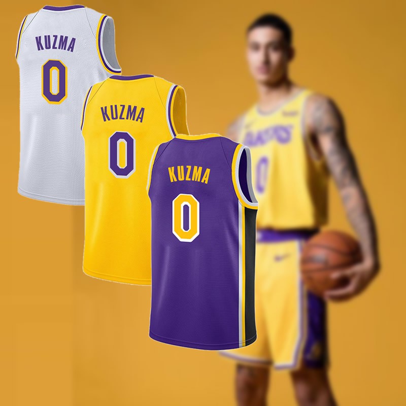 新赛季湖人队0号库兹马球衣kuzma城市版篮球服套装复古黄白色 18赛季