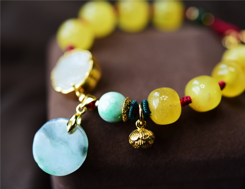 月石缘保真蜜蜡手链女编织红绳子转运珠手串送朋友长辈生日礼物女士送