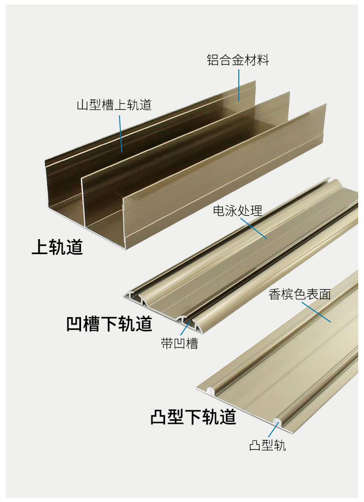 轻型衣柜移门轨道双门滑道下轨道滑动门推拉门导轨加厚铝合金上下滑道