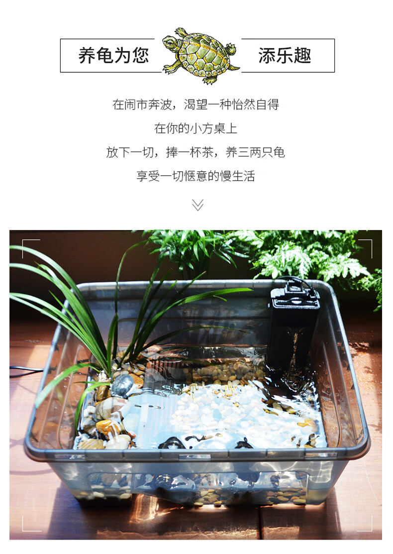 hkml*乌龟缸生态缸带晒台塑料大型养龟专用盆小草龟造景屋巴西龟饲养