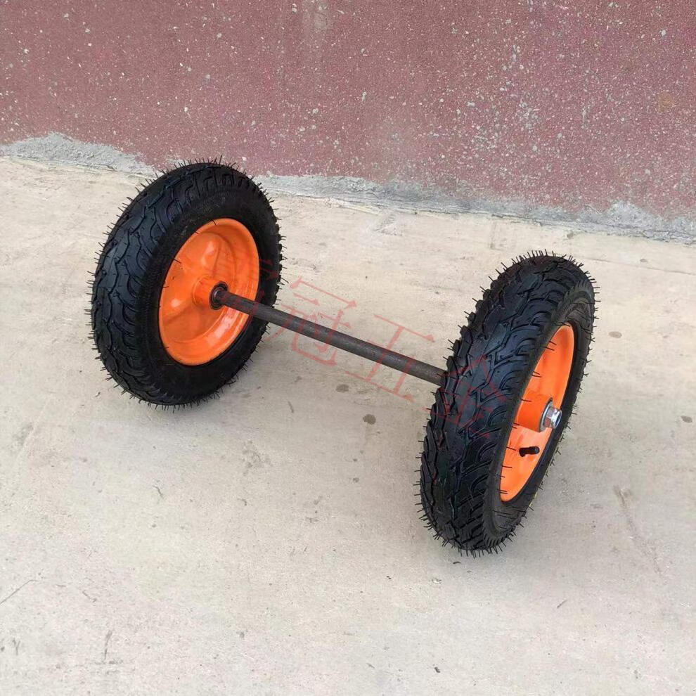 橡胶14寸实心轮手推车轮子老虎车轮子带轴轱辘两轮胎重型拖车滚轮 14
