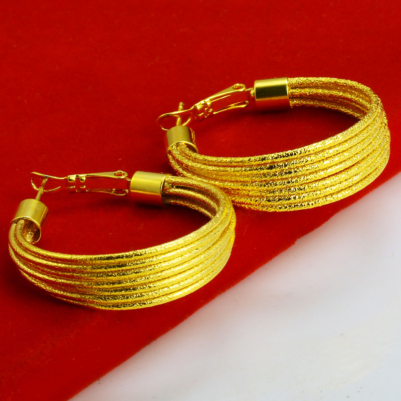 老凤凰包金耳环女款新娘结婚首饰仿真饰品镀金仿沙金越南金子大耳圈