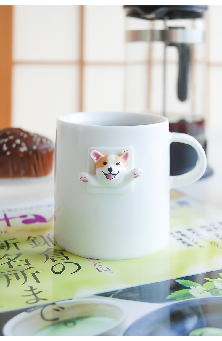马克杯可爱小清新女三浅陶社情侣马克杯可爱日式咖啡杯陶瓷狗杯子柯基