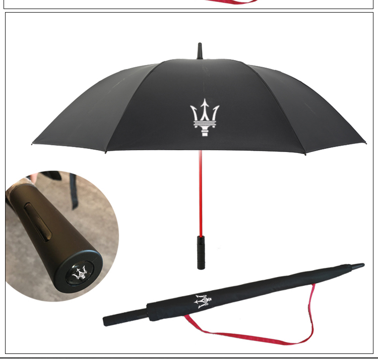 玛莎拉蒂专用雨伞长柄 黑胶防晒直杆伞折叠晴4s店礼品伞 23寸黑色轮胎