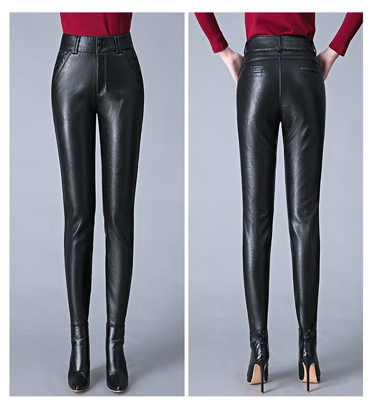 海宁真皮皮裤女绵羊皮长裤绵羊2022秋冬高腰加绒加厚小脚铅笔裤修身外
