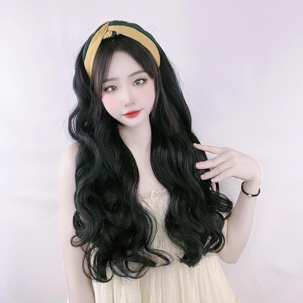 假发女长卷发大波浪懒人发箍 假发女长卷发大波浪懒人发箍一体半头套