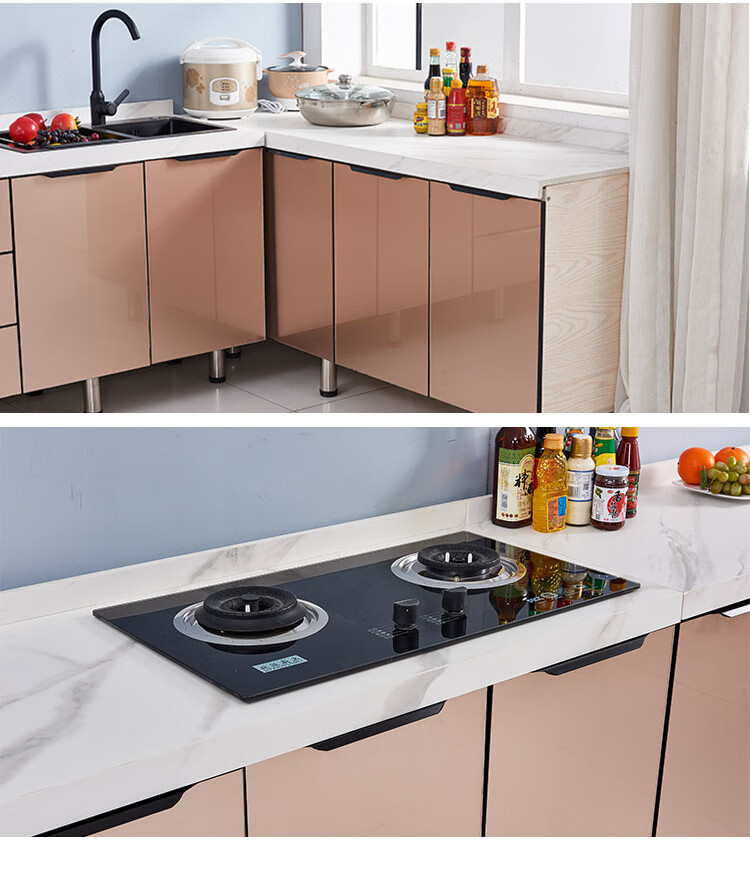 银枪厨房柜子灶台柜家用大理石橱柜台面岩板水槽柜厨房一体柜组合灶台