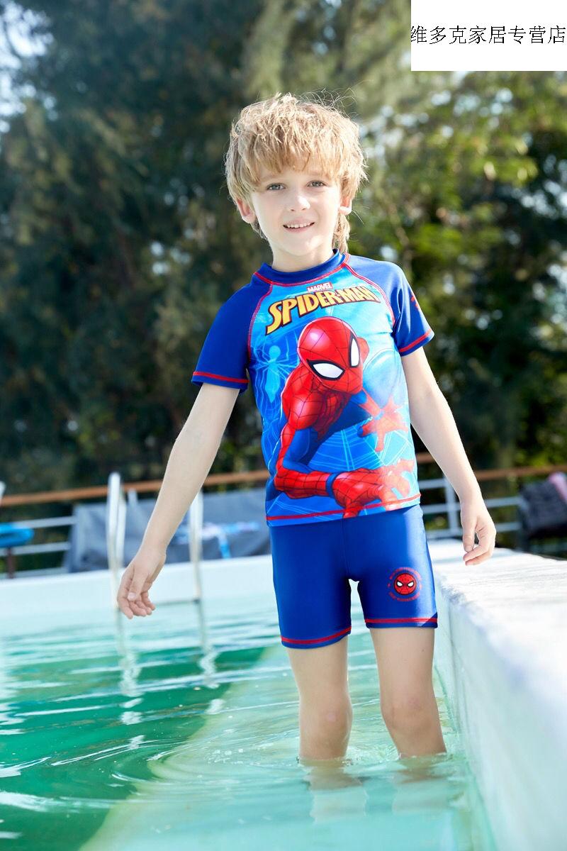 迪士尼潜水服儿童泳衣男童连体美国队长防晒泳装中大童卡通速干游泳衣