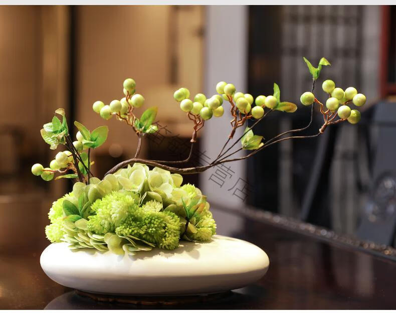 新中式假花仿真花艺绣球浆果摆件 样板房茶室茶几餐桌面售楼处家居
