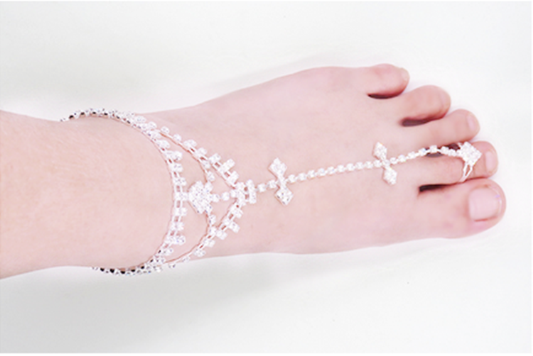 奥洛黛娅闪亮满钻情侣饰品连趾一体脚链欧美女士沙滩休闲水钻方块脚饰