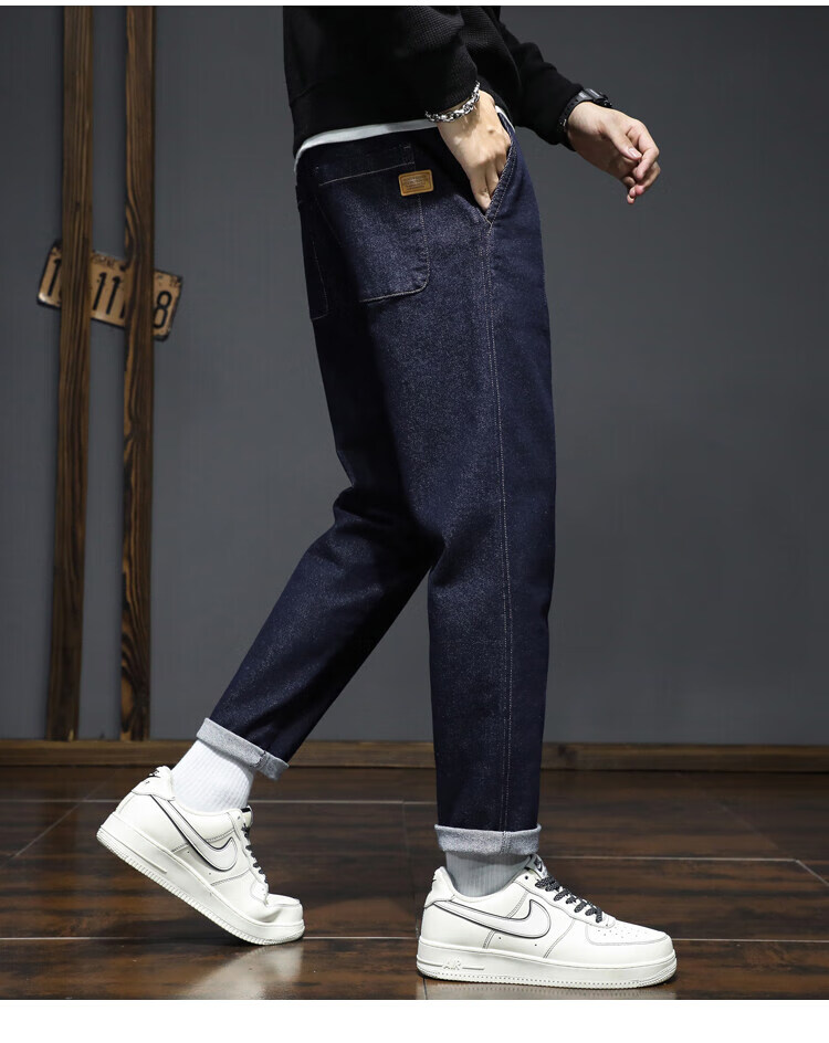 伦驭(lunyu)鸿星尔克2022秋季新款原牛不掉色哈伦牛仔休闲裤 黑色 29