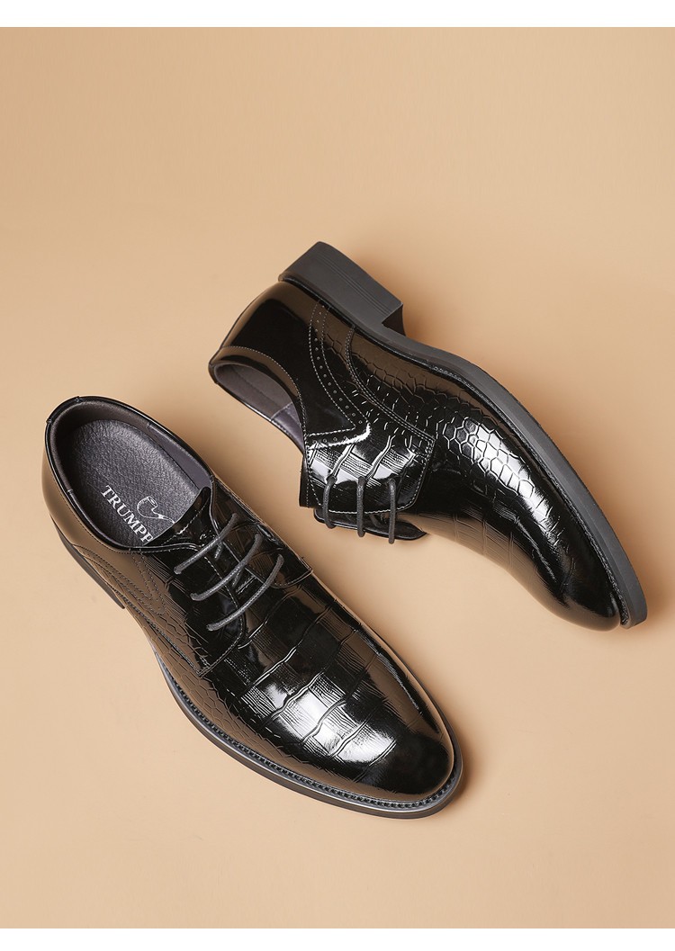 名人烟斗trumppipe男士皮鞋新款真皮商务潮流百搭休闲正装男鞋黑色38