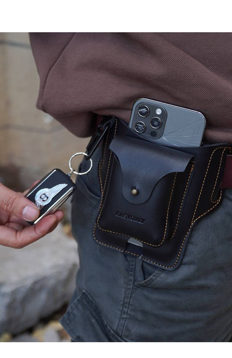 跑步腰带手机包男腰包工地干活穿皮带装放手机腰间小包包套烟盒包咖色