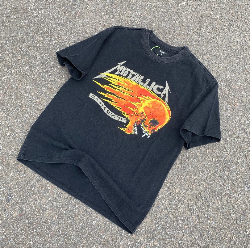 佐倾vtg短袖高vintage火焰骷髅metallica乐队水洗做旧vtg短袖fog复古