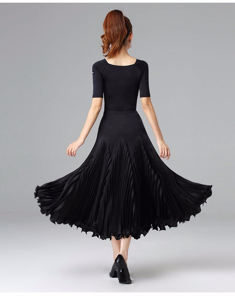 丹宝罗交际舞大摆半身裙国标舞裙华尔兹舞裙女飘逸百褶摩登舞裙子 女