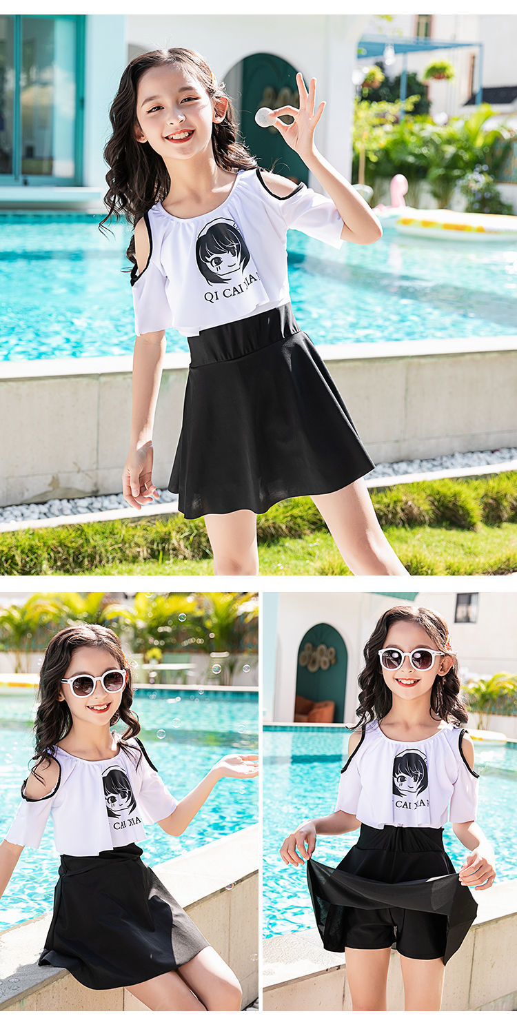 少女泳衣儿童泳衣裤女小学生中大童孩子少女可爱防晒连体泡温泉游泳装