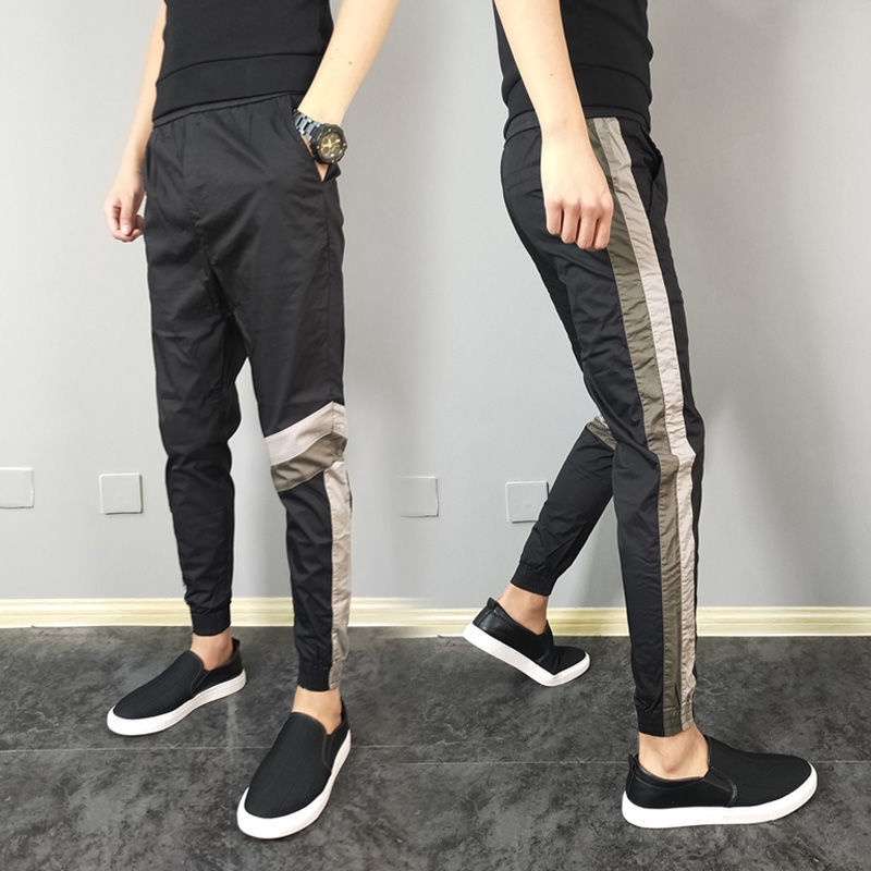 裤子男潮流反光修身小脚九分裤社会精神小伙束脚哈伦休闲裤男811大s