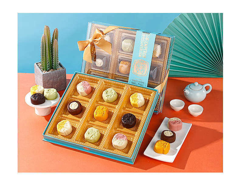 批发帝皇炫彩流心540g月饼礼盒燕窝黑松露流心月饼多口味中秋礼品