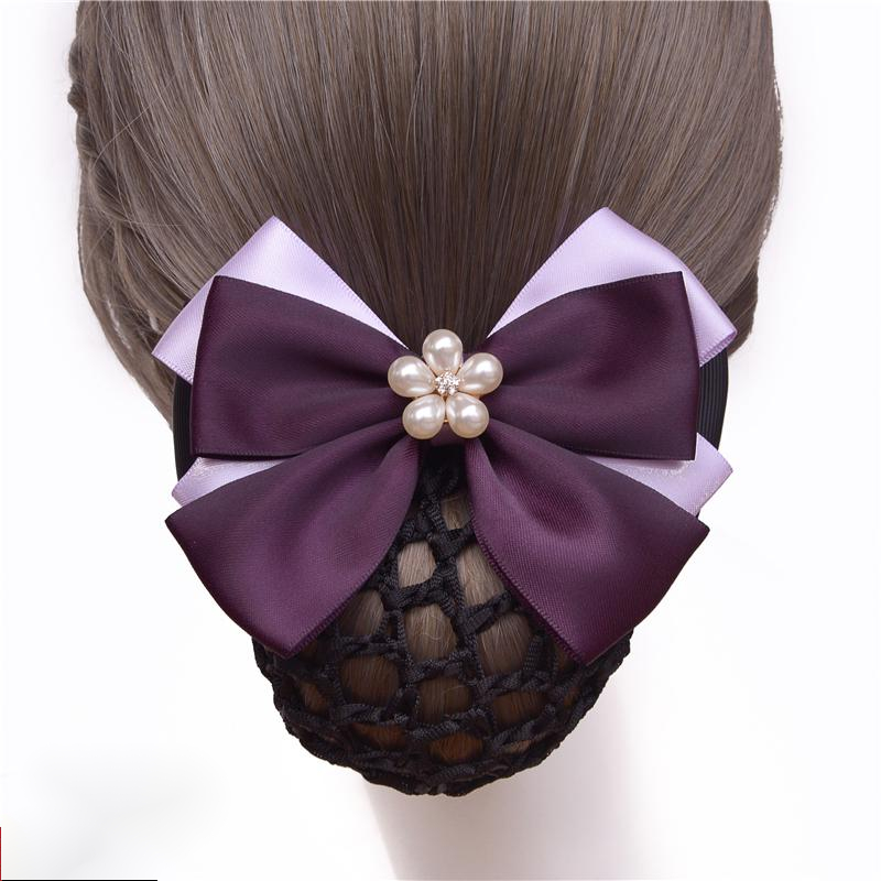 流贝 头花紫色职业盘发网兜空姐发卡饰品头饰发套发夹成人护士发网