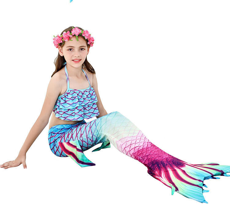 美人鱼尾巴女童泳衣演出潜水表演服泳装人鱼服装儿童比基尼套装宝宝