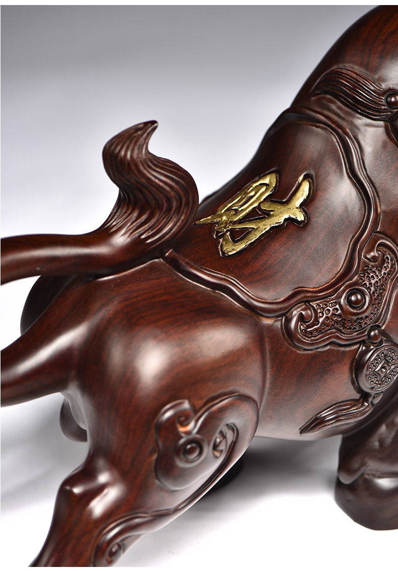 禾樾 木雕华尔街牛摆件一对生肖福气牛实木雕刻工艺品家居客厅玄关