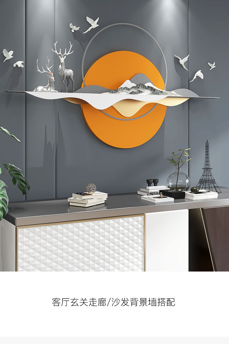 客厅现代简约沙发背景墙壁画玄关挂画卧室圆形办公室鹿壁画青山鹿语a