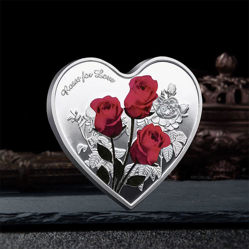 心形玫瑰纪念币中藏博物馆520爱心纪念章生日表白送女友情人节礼品 单