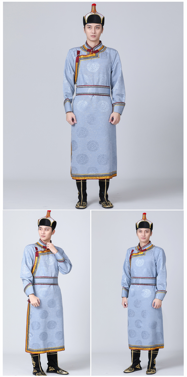 成人夏季日常蒙古族服装2022新款蒙古男蒙族蒙古袍男士长款蒙古服生活