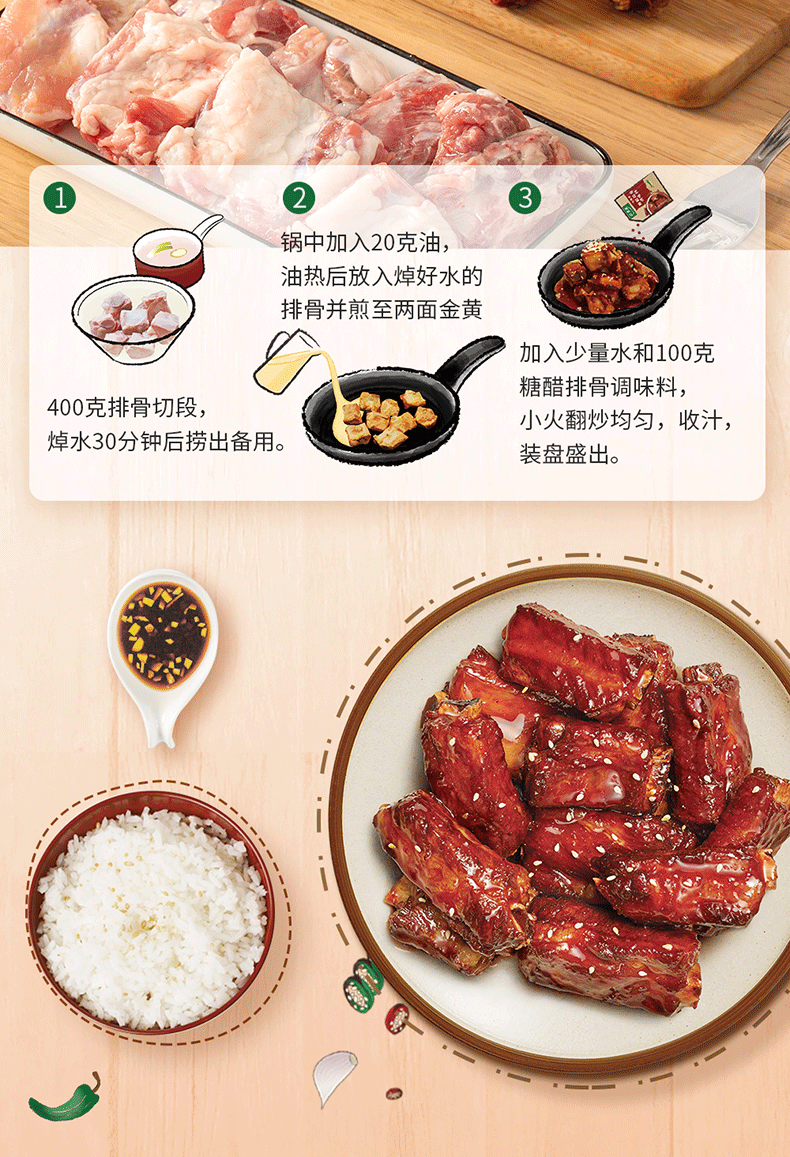 太太乐糖醋排骨家用100g8菜谱方便调料酸甜糖醋里脊鱼酱汁红烧