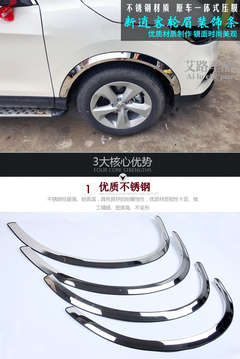 远燕 适用于日产16-21款新逍客不锈钢轮眉饰条改装专用装饰亮条 适用