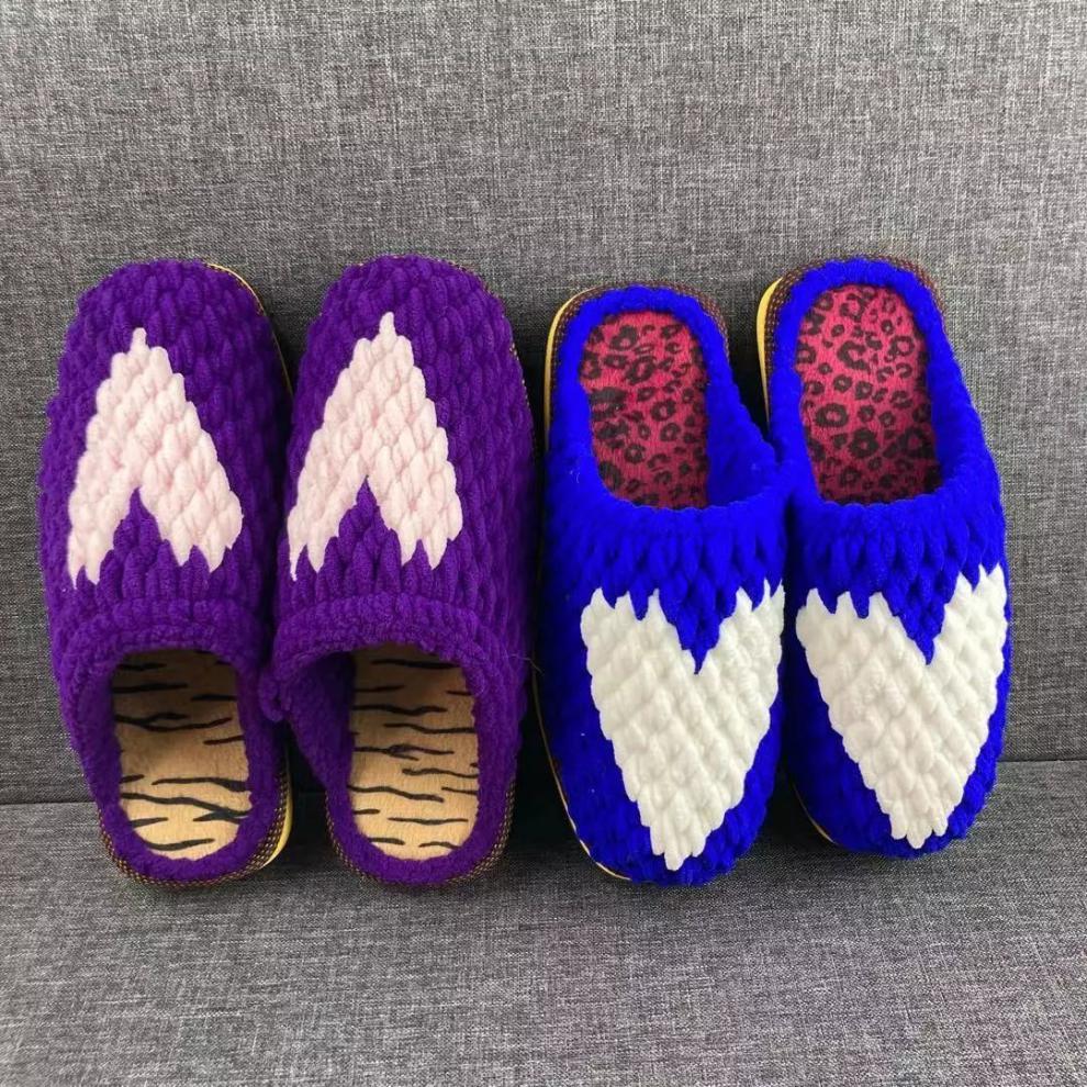 yqztndn纯手工编织冰条线爱心拖鞋居家粗毛线钩织婚嫁保暖拖鞋 椒红二