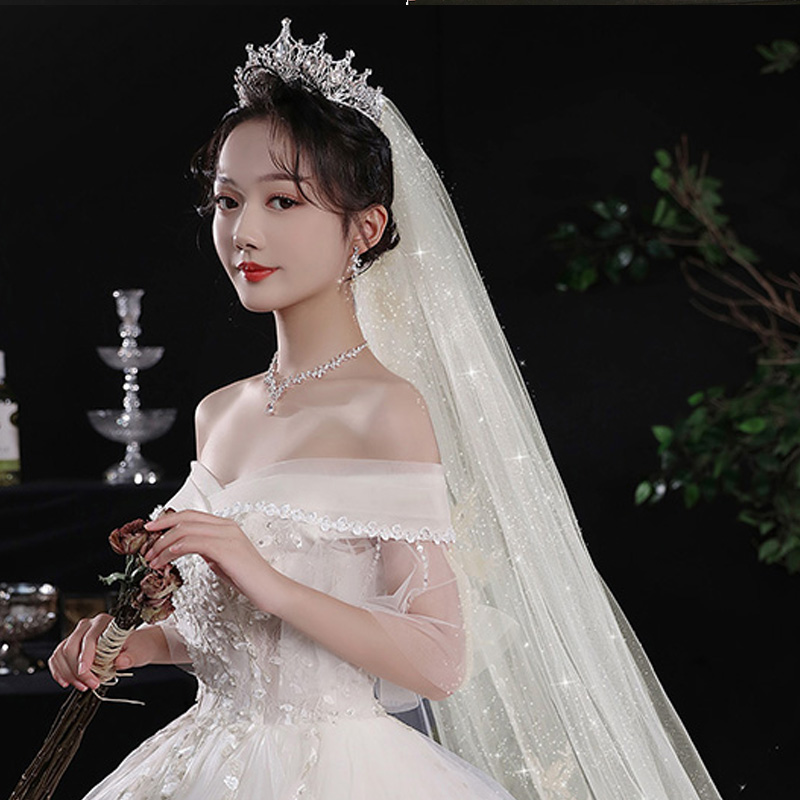 皇冠头纱一体皇冠头纱一体新娘结婚主婚纱配饰闪闪亮头饰超仙森系影楼