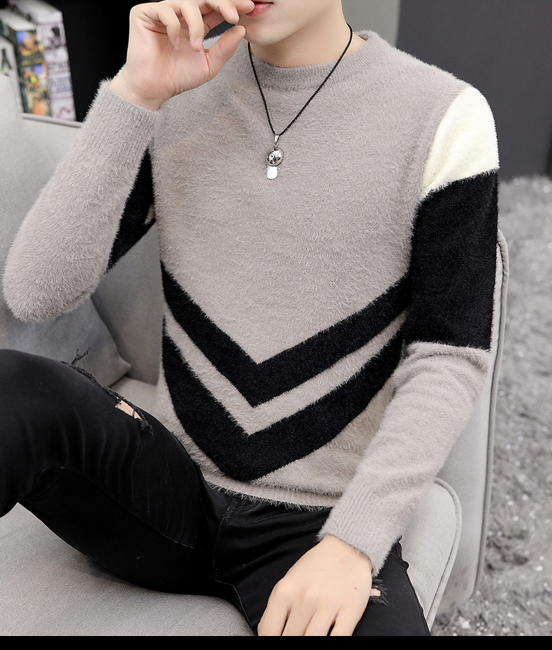 毛衣男韩版宽松男士毛衣秋冬季韩版潮流加厚款圆领水绒针织衫男装保暖