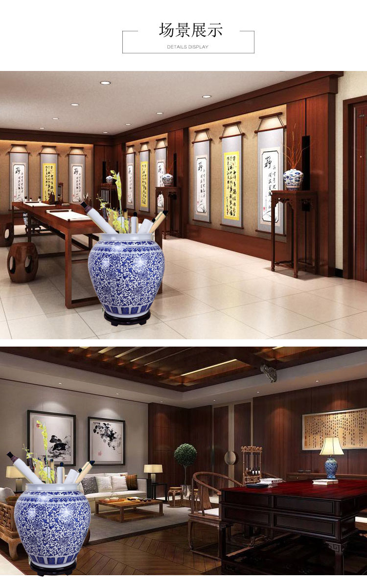 锌梁景德镇陶瓷大花瓶青花瓷书画桶画缸卷轴缸字画轴收纳书房落地摆件