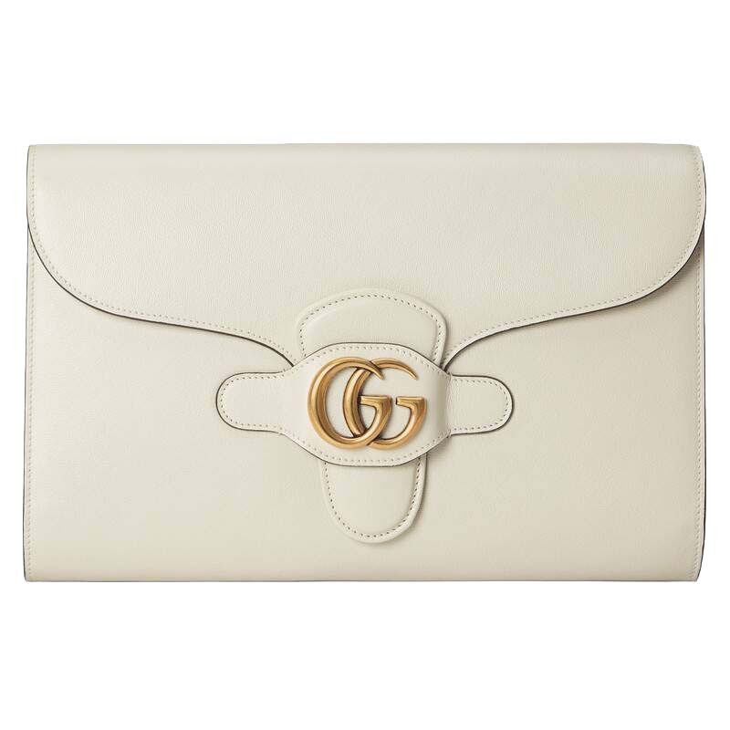 gucci古驰女士简约皮革双g翻盖手拿包七夕送礼 1u10t 1000黑色预售