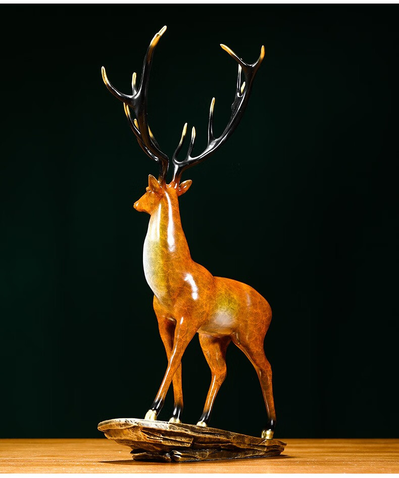汉京铜梅花鹿摆件 送朋友乔迁新居礼品 家居客厅玄关酒柜装饰品 老板