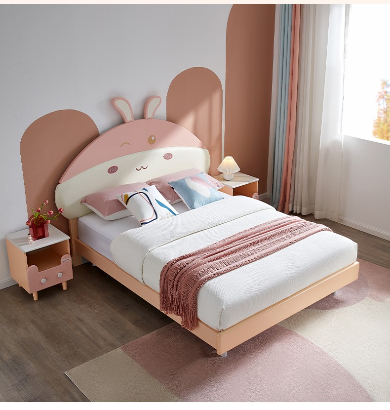 2米单人床软萌兔子卡通床粉色少女公主床121337 儿童床(1.