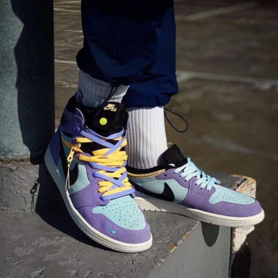 高品质男鞋运动鞋aj女鞋杏粉烟灰拉链一鞋两穿高低帮板鞋 aj1拉链款杏