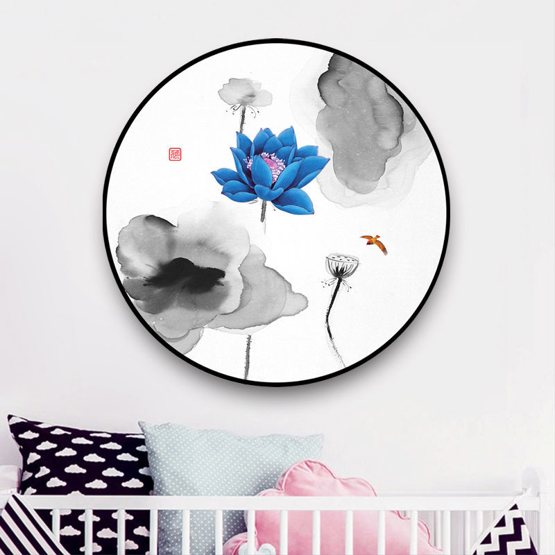 新中式圆形装饰画书房客厅风水挂画茶室中国风办公室立体壁画b04直径