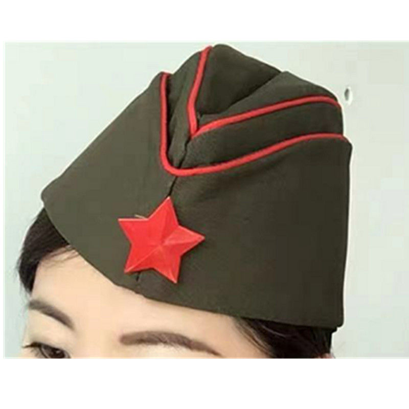 苏联帽水兵舞俄罗斯苏联船型广场舞演出船形帽尖顶黄五角星帆布船帽