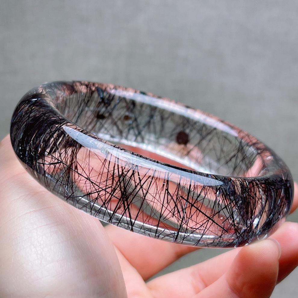 古珍黑发晶手镯顺发水晶黑发丝大圈口59女款个性手环一物一图送长辈