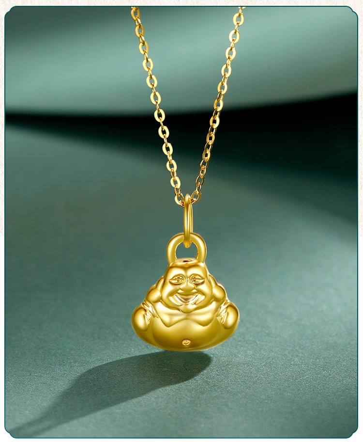 老凤凰520礼物黄金佛吊坠女款大肚弥勒佛硬足金小佛坠子时尚简约礼物