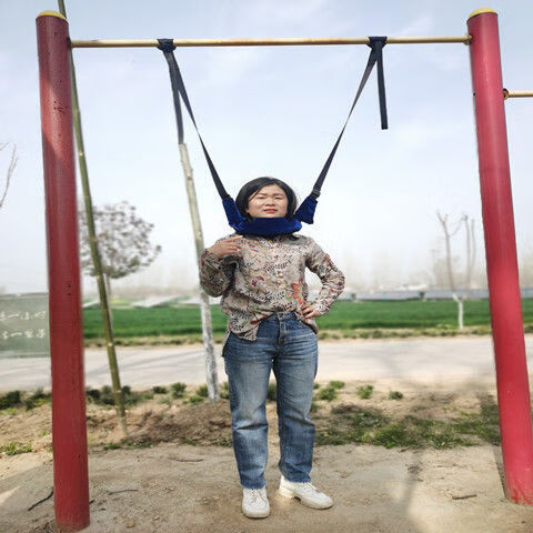 颈椎牵引带吊带加强型单杠悬吊拉伸网红吊脖子强力家用 蓝色绒布款